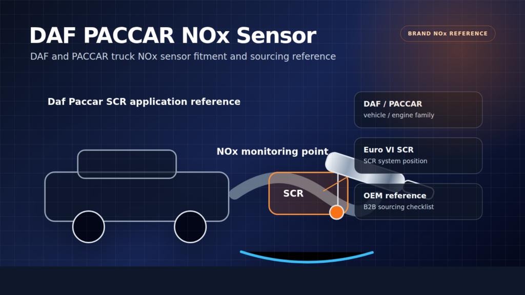 DAF PACCAR NOx sensor technical diagram showing Euro VI SCR system and OEM reference matching