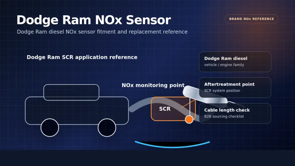 Dodge Ram NOx sensor technical diagram showing aftertreatment monitoring point and cable length checks