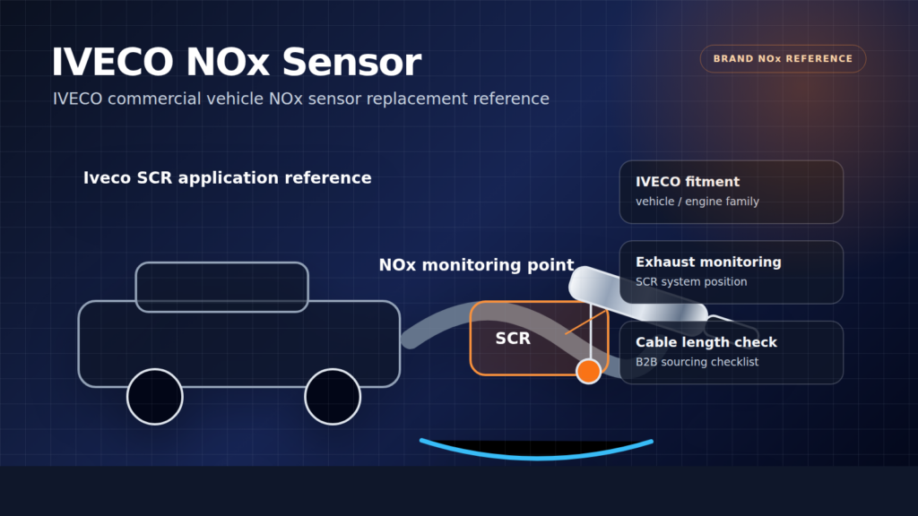 IVECO NOx sensor technical diagram showing exhaust monitoring cable length and connector checks