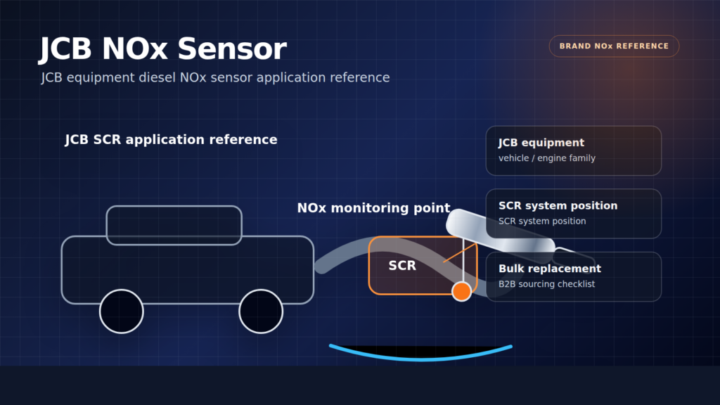 JCB NOx sensor technical diagram showing equipment SCR system position and bulk replacement notes