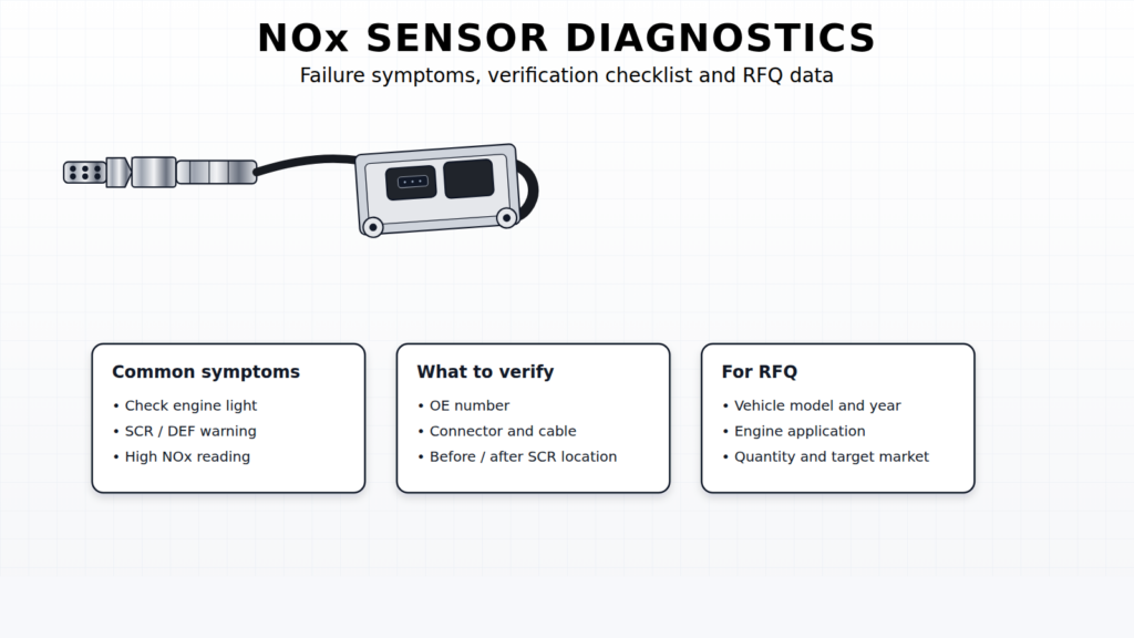 NOx sensor diagnostics checklist with failure symptoms verification steps and RFQ data
