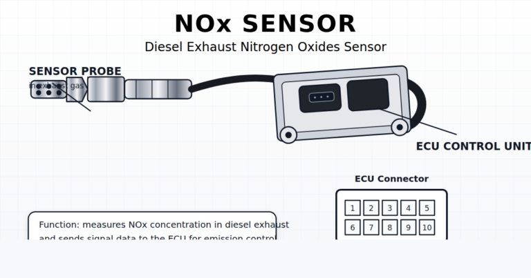 NOx sensor technical overview diagram with sensor probe ECU and connector