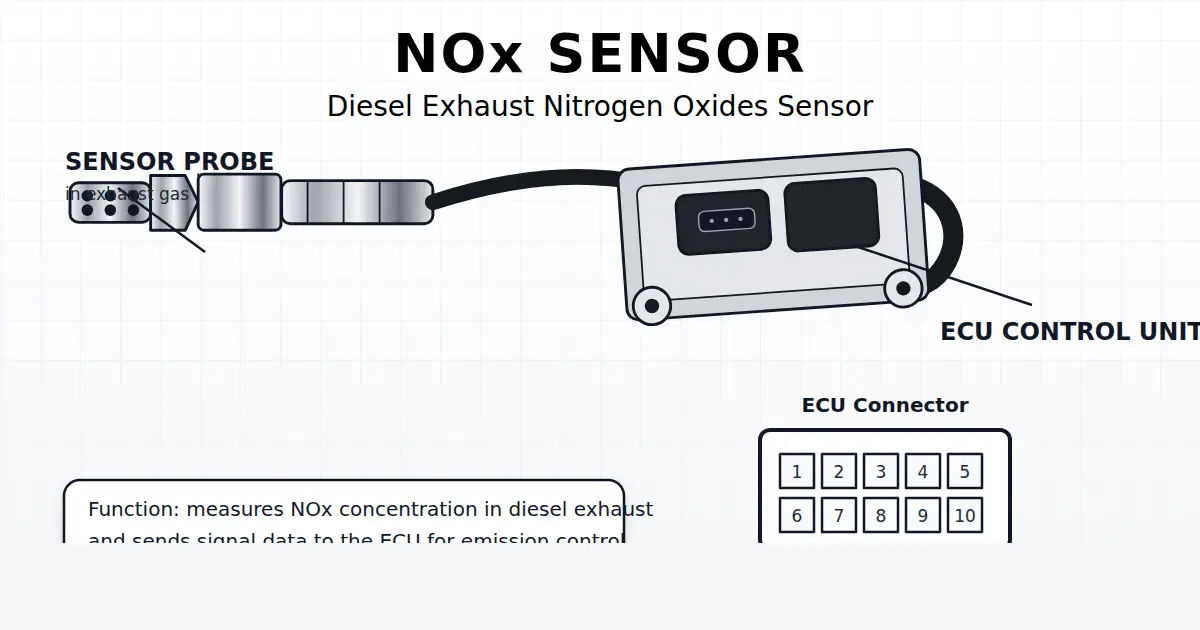 NOx sensor technical overview diagram with sensor probe ECU and connector