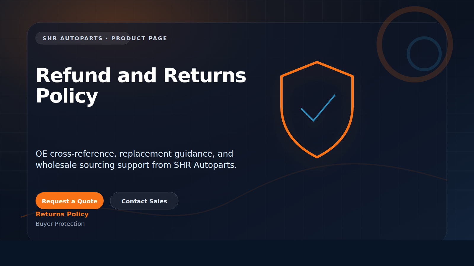 Refund and Returns Policy technical visual for SHR Autoparts Buyer Protection B2B sourcing