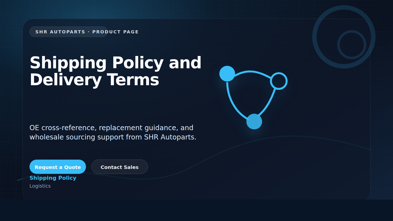 Shipping Policy and Delivery Terms technical visual for SHR Autoparts Logistics B2B sourcing