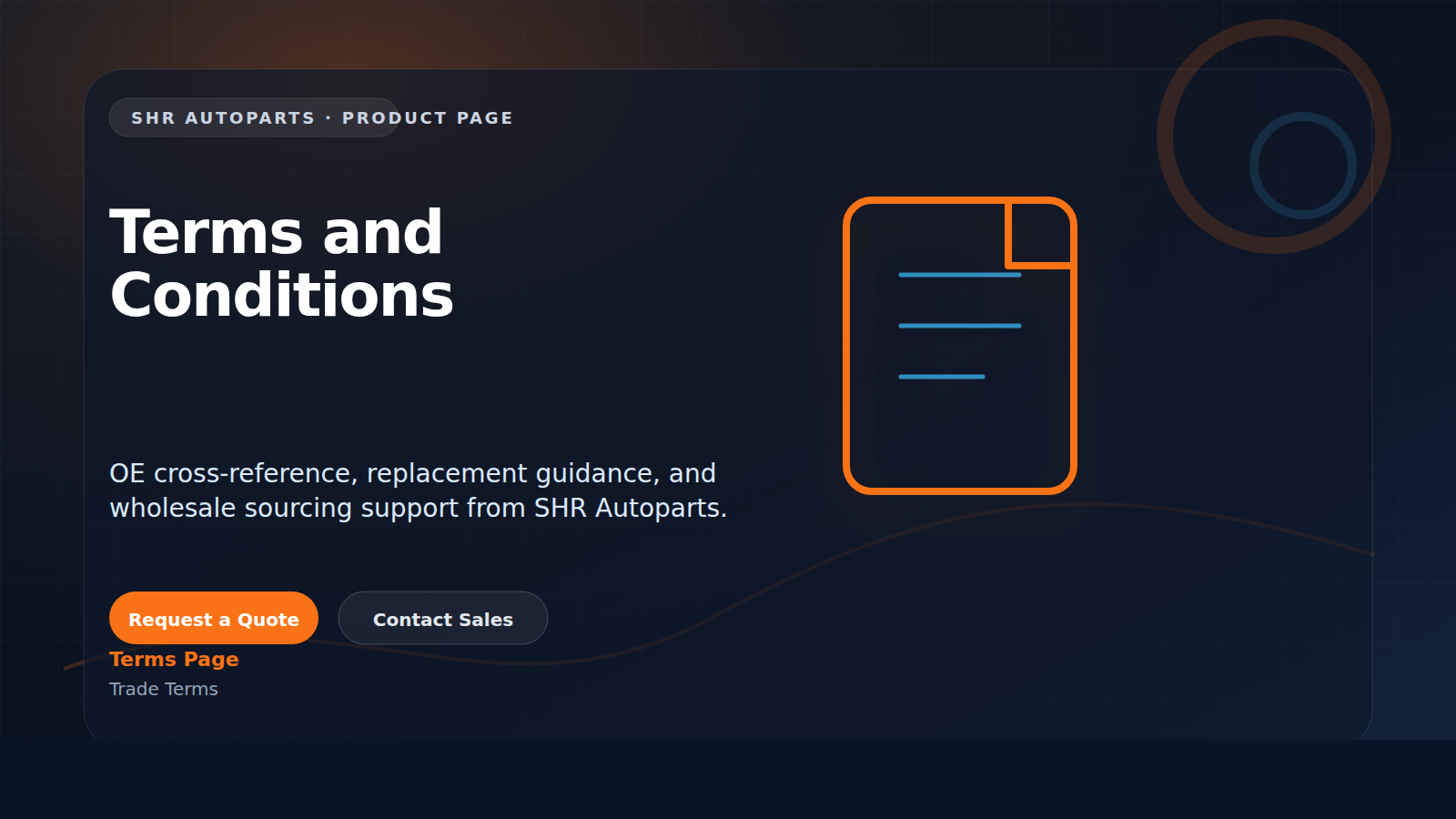 Terms and Conditions technical visual for SHR Autoparts Trade Terms B2B sourcing