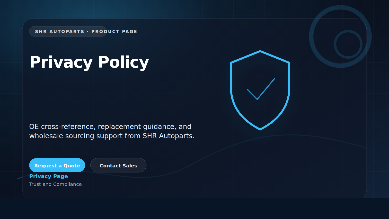 Privacy Policy technical visual for SHR Autoparts Trust and Compliance B2B sourcing