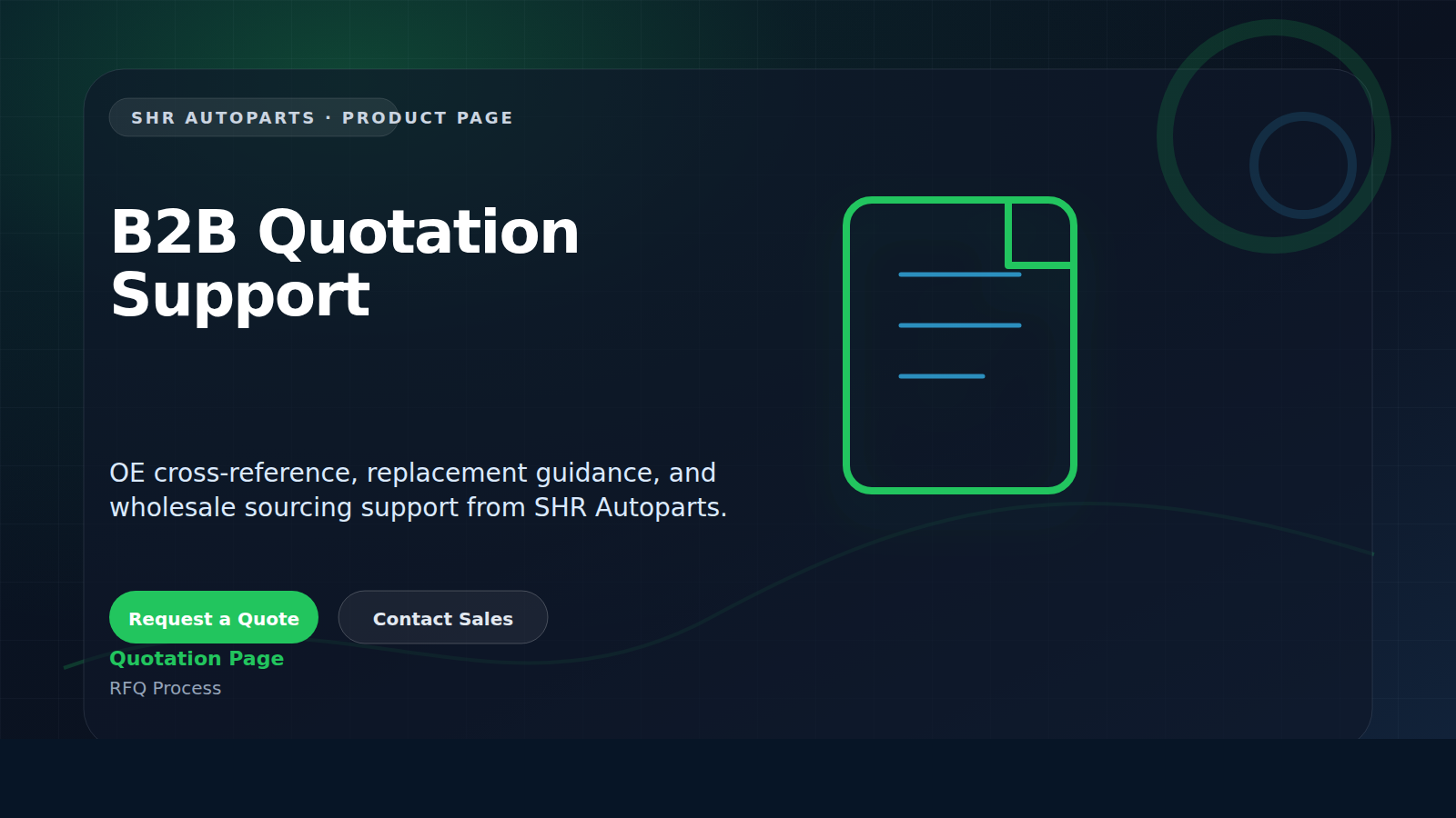 B2B Quotation Support technical visual for SHR Autoparts RFQ Process B2B sourcing