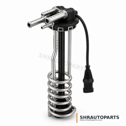 SHRAUTOPARTS AdBlue DEF urea level sensor assembly angled view showing connector harness heater coil and mounting flange