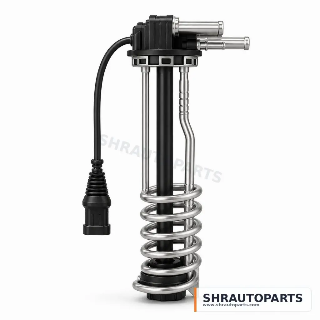 SHRAUTOPARTS AdBlue DEF urea level sensor assembly with heater coil connector and coolant tubes front view